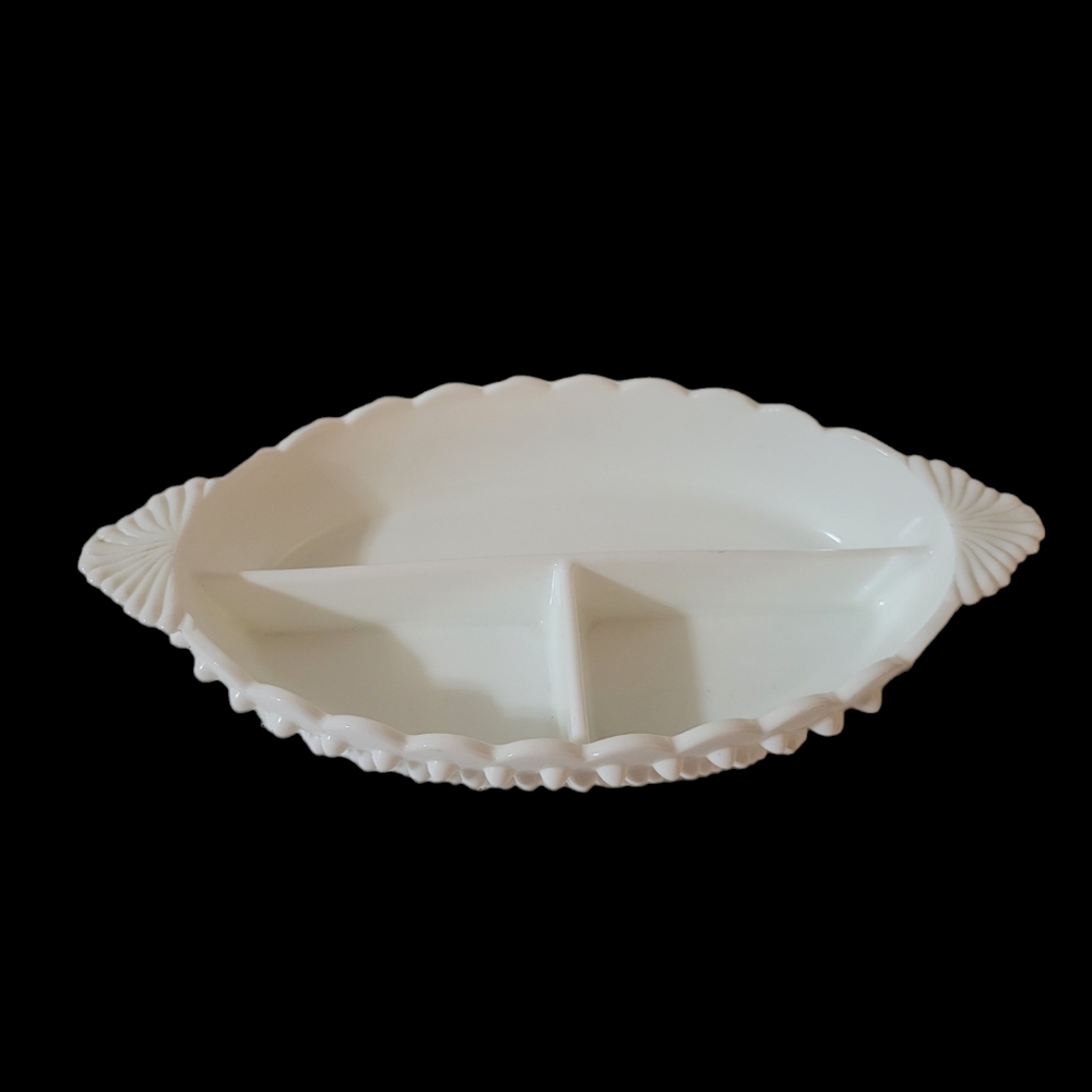 Fenton Hobnail Milkglass Relish Dish Vintage